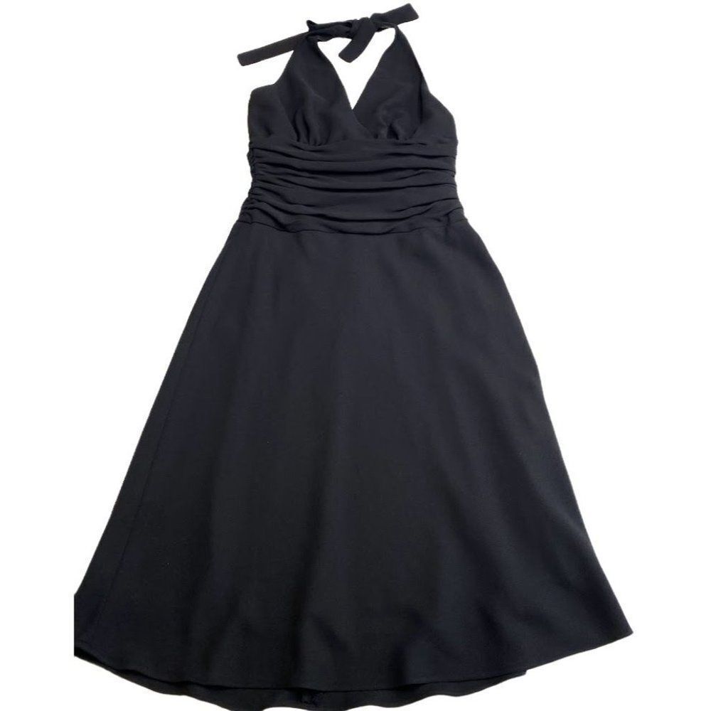 Jones Wear Dress Black Halter Ruched Fit & Flare Dress Sz 8